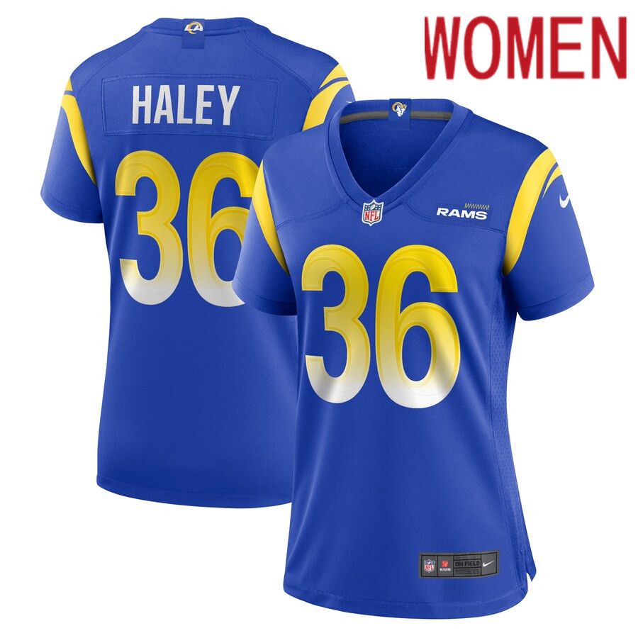 Women Los Angeles Rams 36 Grant Haley Nike Royal Game Player NFL Jersey